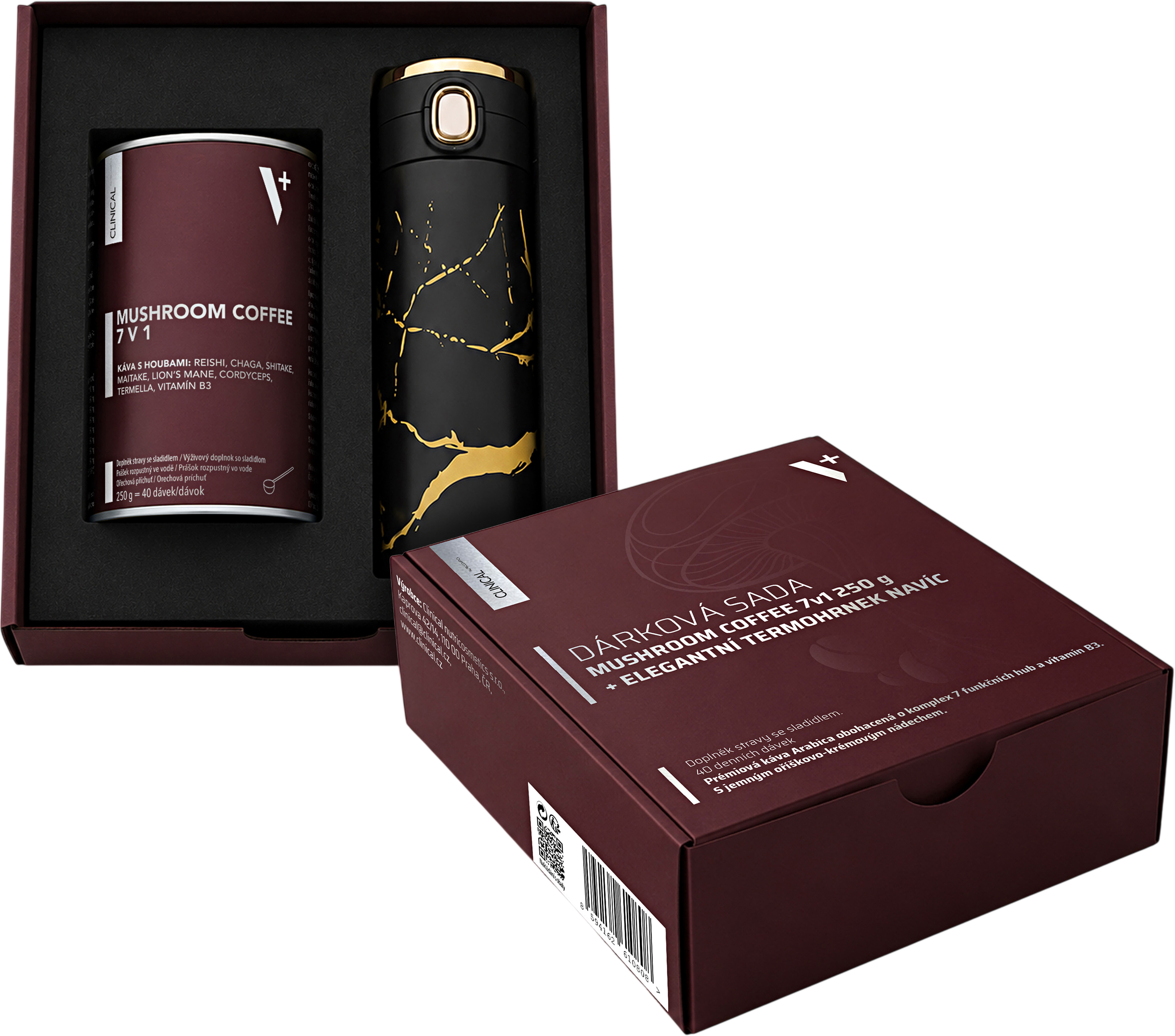 Clinical Darčeková sada Mushroom Coffee 7v1 + elegantný termohrnček navyše
