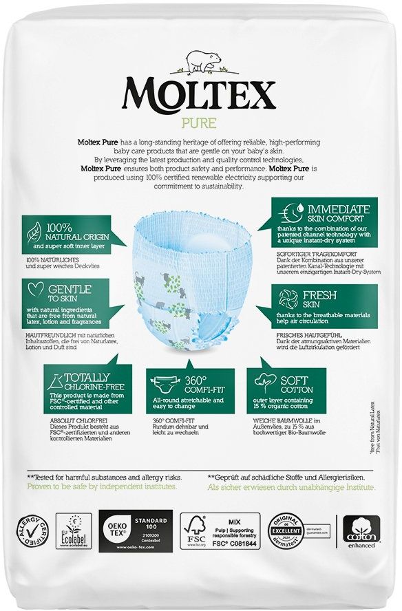 Moltex Pure & Nature Naťahovacie plienkové nohavičky Maxi 7–12 kg 22 ks