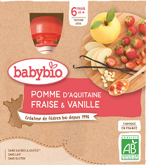 Babybio doypack jablko, jahoda, vanilka 4 x 90 g