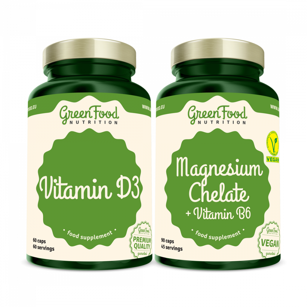 GreenFood Nutrition Duopack Magnesium Chelate 90ks+ Vitamin D3 60ks