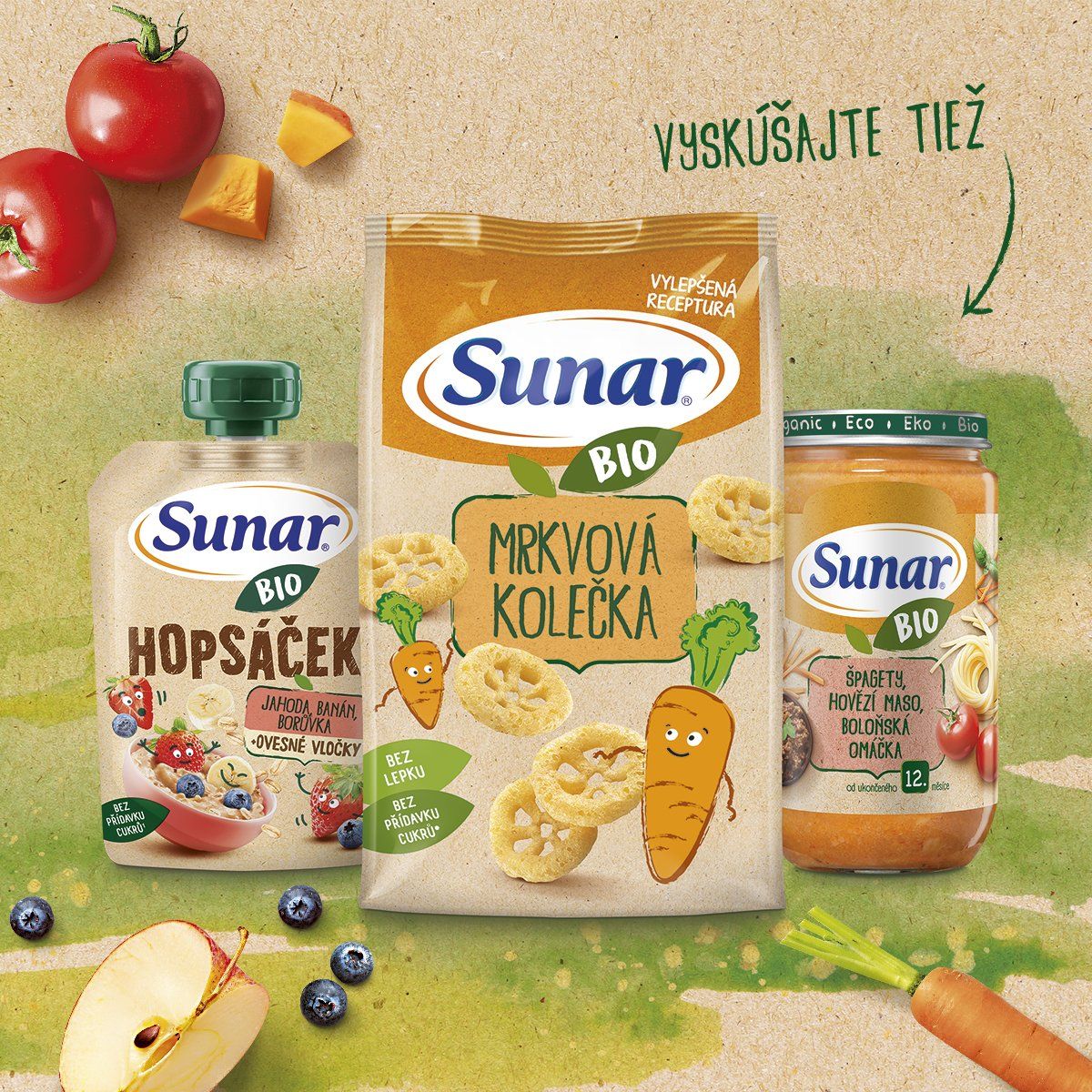 Sunar BIO ovocná kapsička Hopsáček mango, banán, hruška a ovsené vločky 100 g