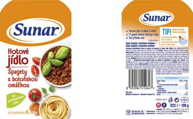 Sunar príkrm špagety s boloňskou omáčkou 6m+ 120 g
