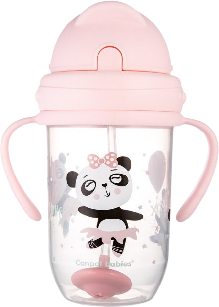 Canpol babies Exotic Animals nevylievací hrnček so slamkou a závažím ružový 270 ml