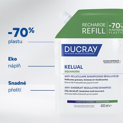 Ducray Kelual Squanorm Regulačný šampón proti mastným lupinám náplň 400 ml
