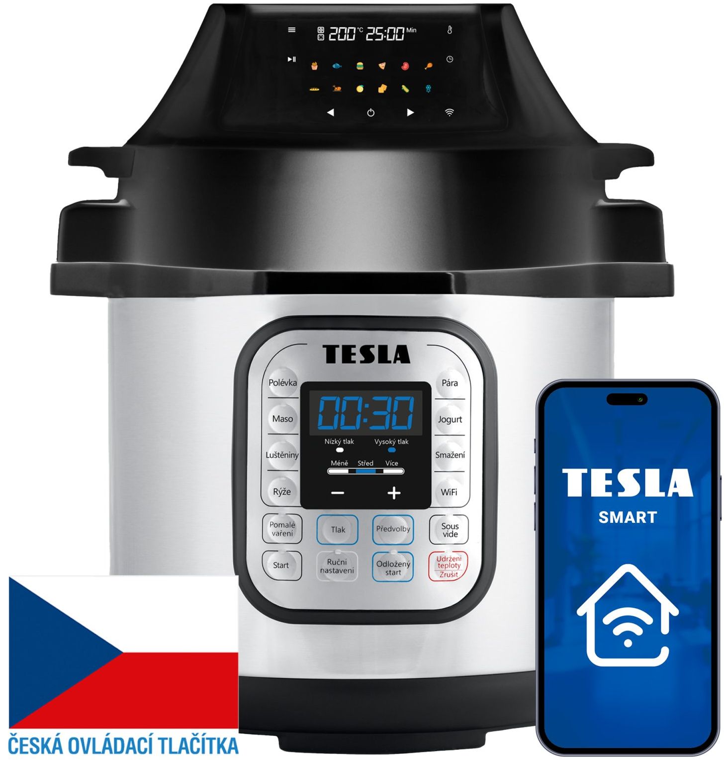Tesla EliteCook K70 WiFi Duo - multifunkčný elektrický tlakový hrniec a teplovzdušná fritéza