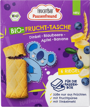Fruchtbar BIO Špaldové taštičky s príchuťou jablko, čučoriedky a banán 6 x 22 g