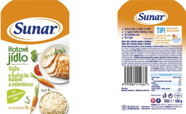Sunar príkrm ryže s kuracím mäsom a zeleninou 6m+ 120 g