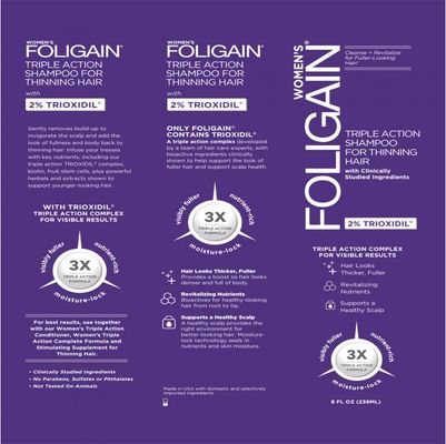 Foligain Triple Action šampón proti padaniu vlasov s 2% trioxidilom pre ženy 236 ml