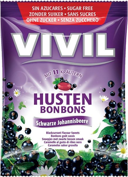 Vivil Bonbons husten drops s príchuťou čiernych ríbezlí s 11 bylinami, bez cukru 60 g
