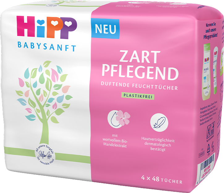 HiPP Babysanft Detské čistiace vlhčené ubrúsky s prírodným výťažkom z mandľového oleja 4 x 48 ks