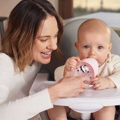 Canpol babies Exotic Animals nevylievací hrnček so slamkou a závažím ružový 270 ml