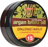Vivaco Opaľovacie maslo s arganovým olejom s rozjasňujúcimi zlatými glitrami SPF15, 200 ml
