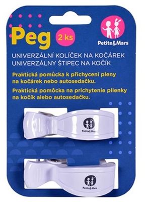 Petite&Mars Štipec Peg na kočík biela 2 ks