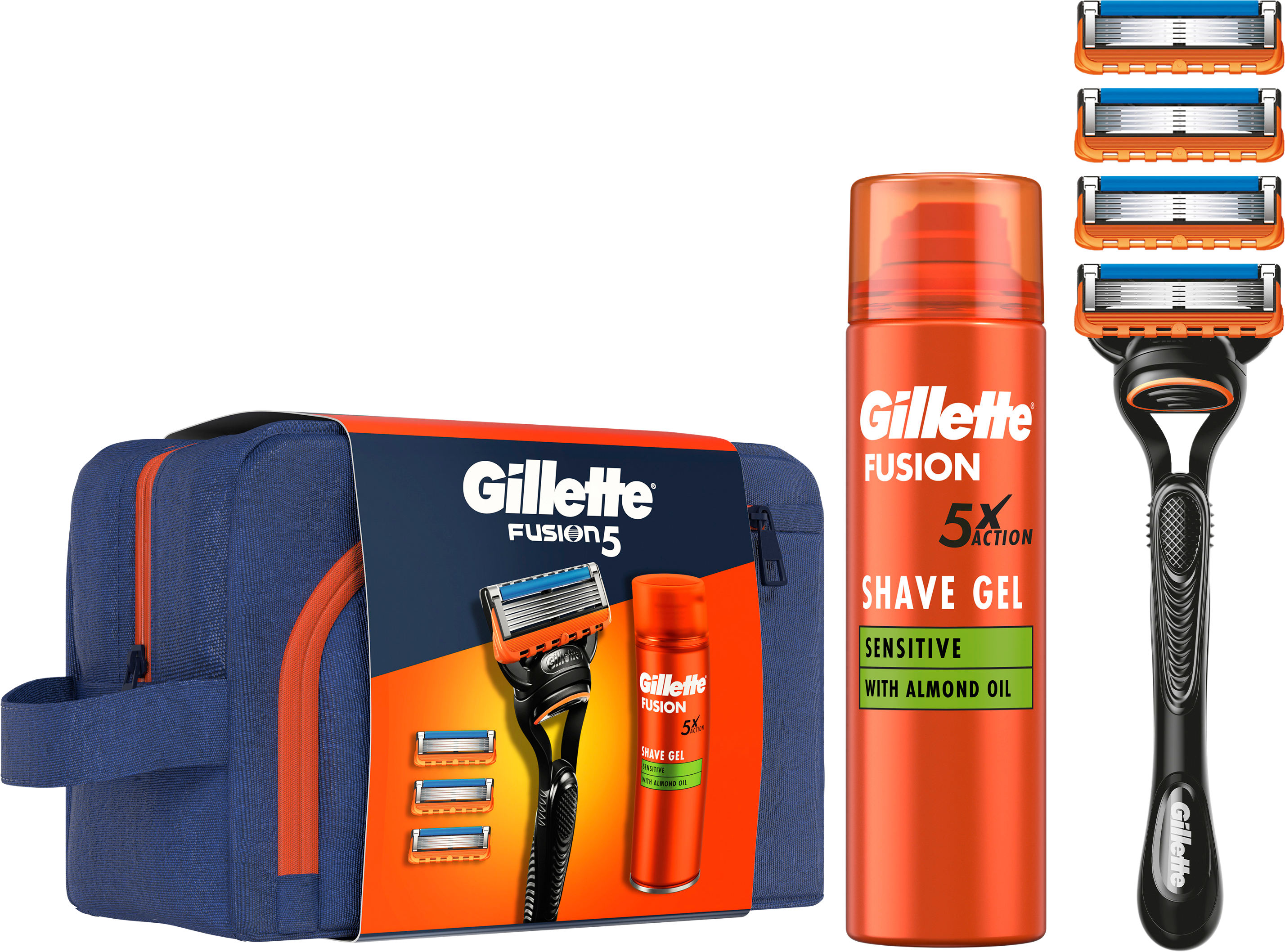 Gillette Darčeková sada Fusion holiaci strojček + 4 hlavice + Fusion gél 200 ml