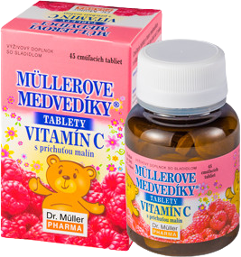Dr.Muller MÜLLEROVE medvedíky - vitamín C s príchuťou malín 45 tabliet