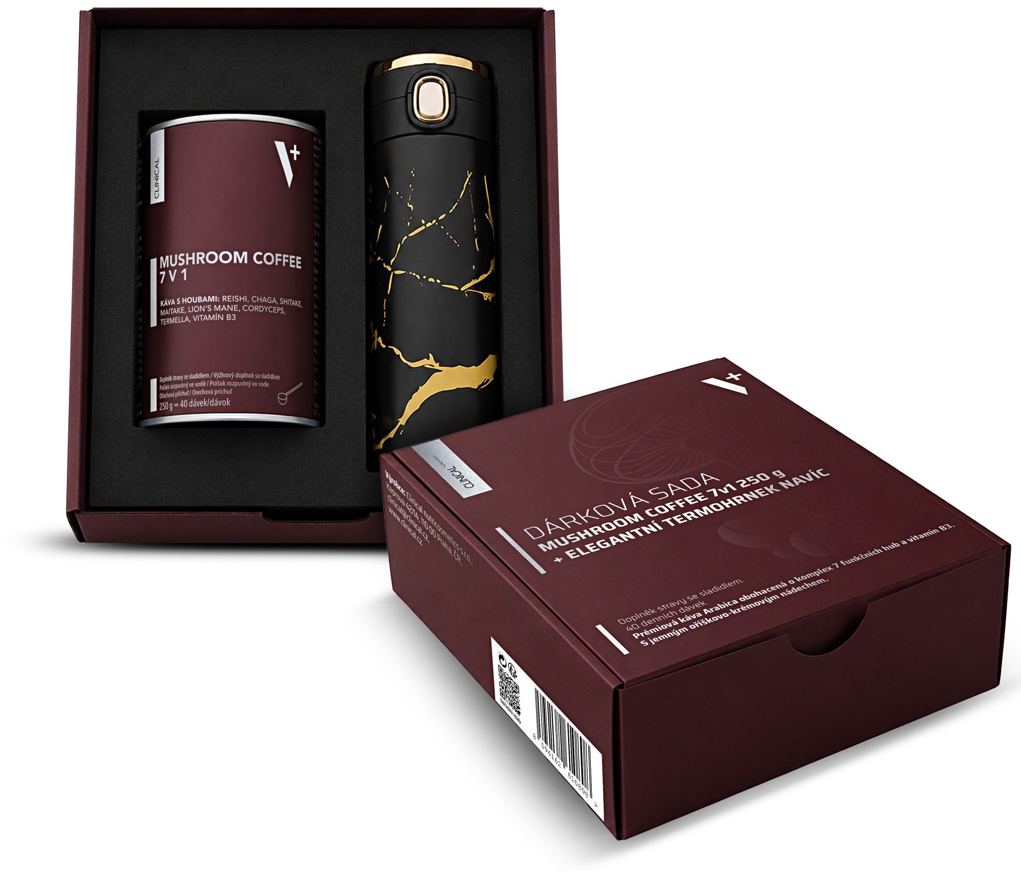 Clinical Darčeková sada Mushroom Coffee 7v1 + elegantný termohrnček navyše