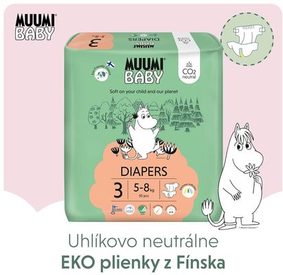 Muumi Baby Plienky jednorázové 3 Midi 5-8 kg, 50 ks