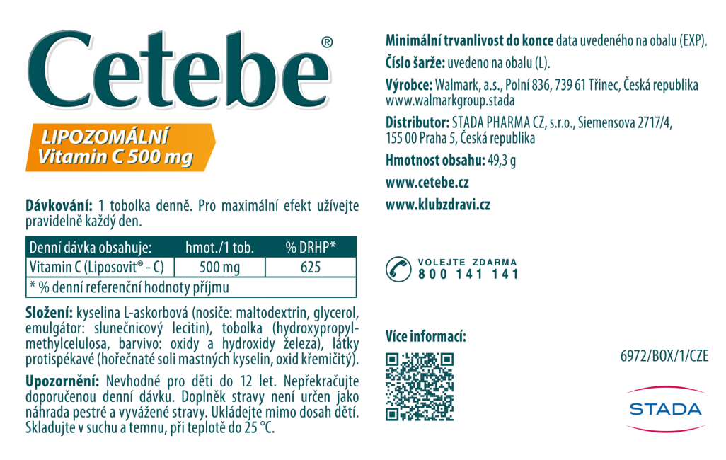 Cetebe Lipozomálny vitamín C 500 mg 60 tvrdých kapsúl