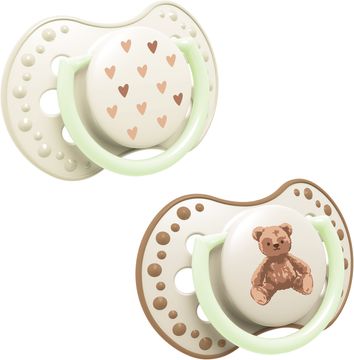 LOVI Cumlík svietiaci silikónový dynamický TEDDY LOVE 6-18m 2 ks
