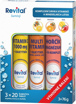 Revital Vitamín C + multivitamín + horčík 3 x 20 šumivých tabliet