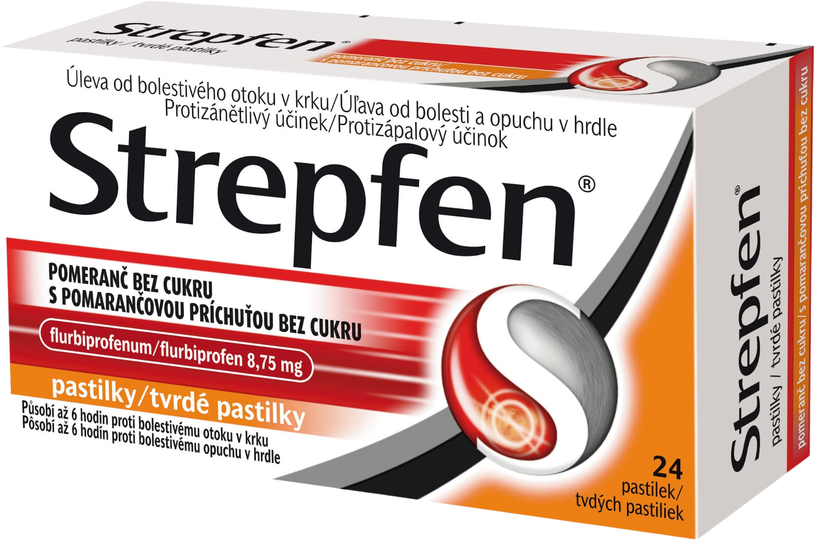 Strepfen s pomarančovou príchuťou bez cukru 24 pastiliek