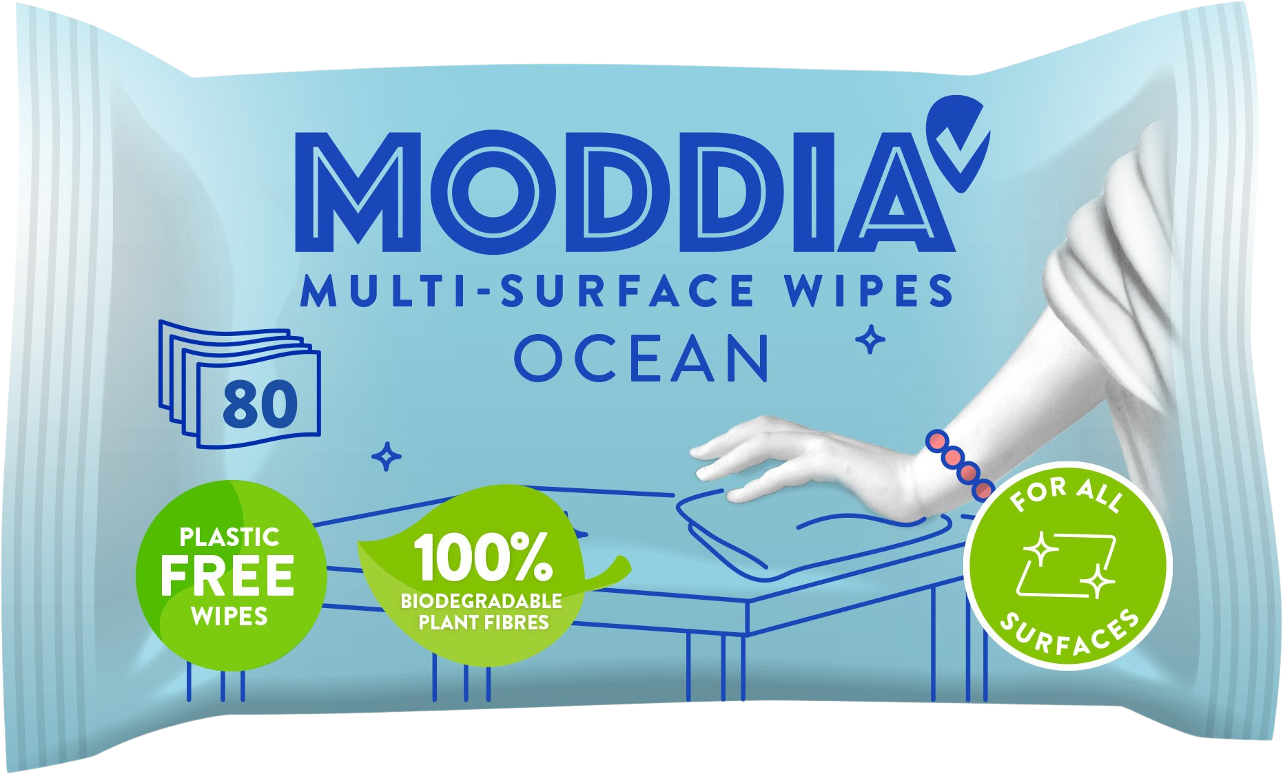 Moddia Vlhčené upratovacie obrúsky oceán 80 ks