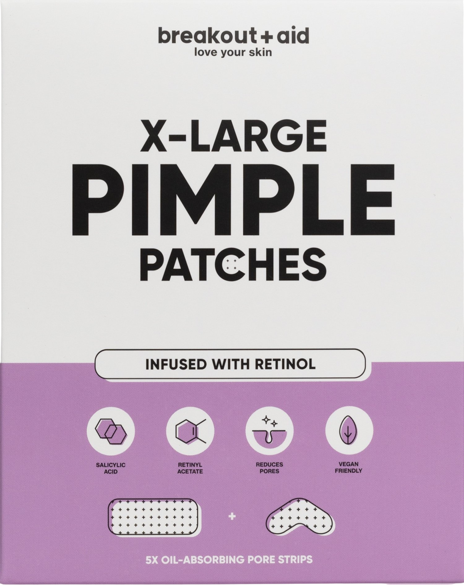 Breakout+aid XL Náplasti na ošetrenie problematickej pleti s kyselinou salicylovou a retinolom 5 ks