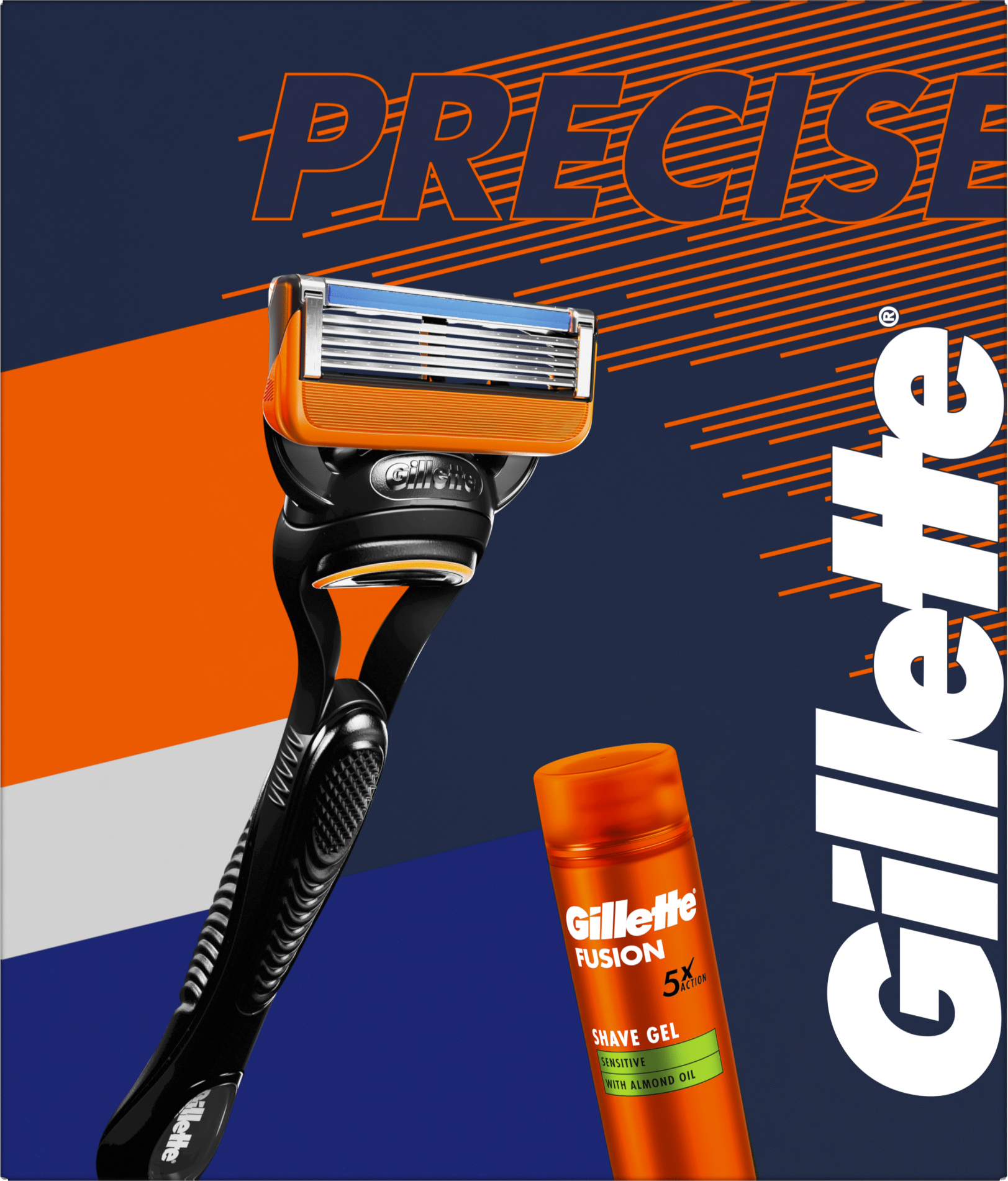 Gillette Fusion Holiaci strojček + 1 náhradná hlavica + Fusion Sensitive gel 200ml 3 ks