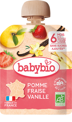 Babybio vrecko jablko, jahoda, vanilka 4 x 90 g