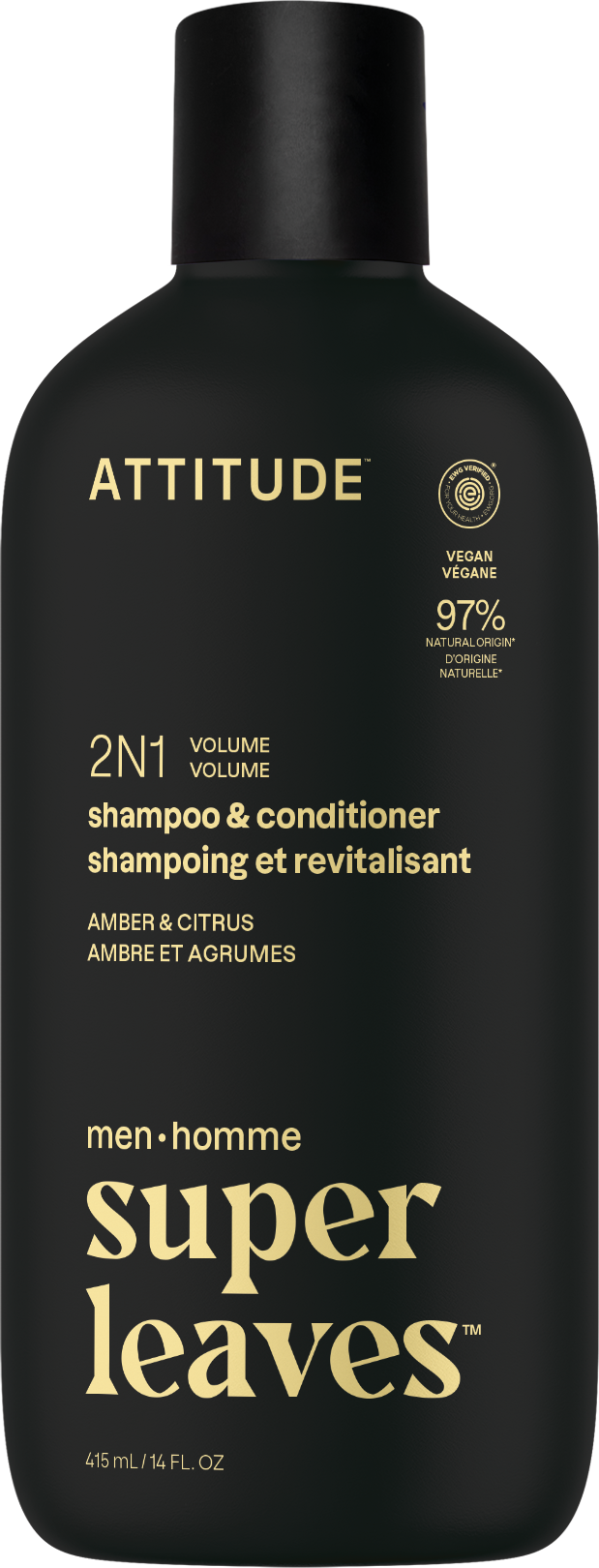 Attitude Pánsky šampón a kondicionér na objem 2v1 Super leaves Amber a Citrus 415 ml
