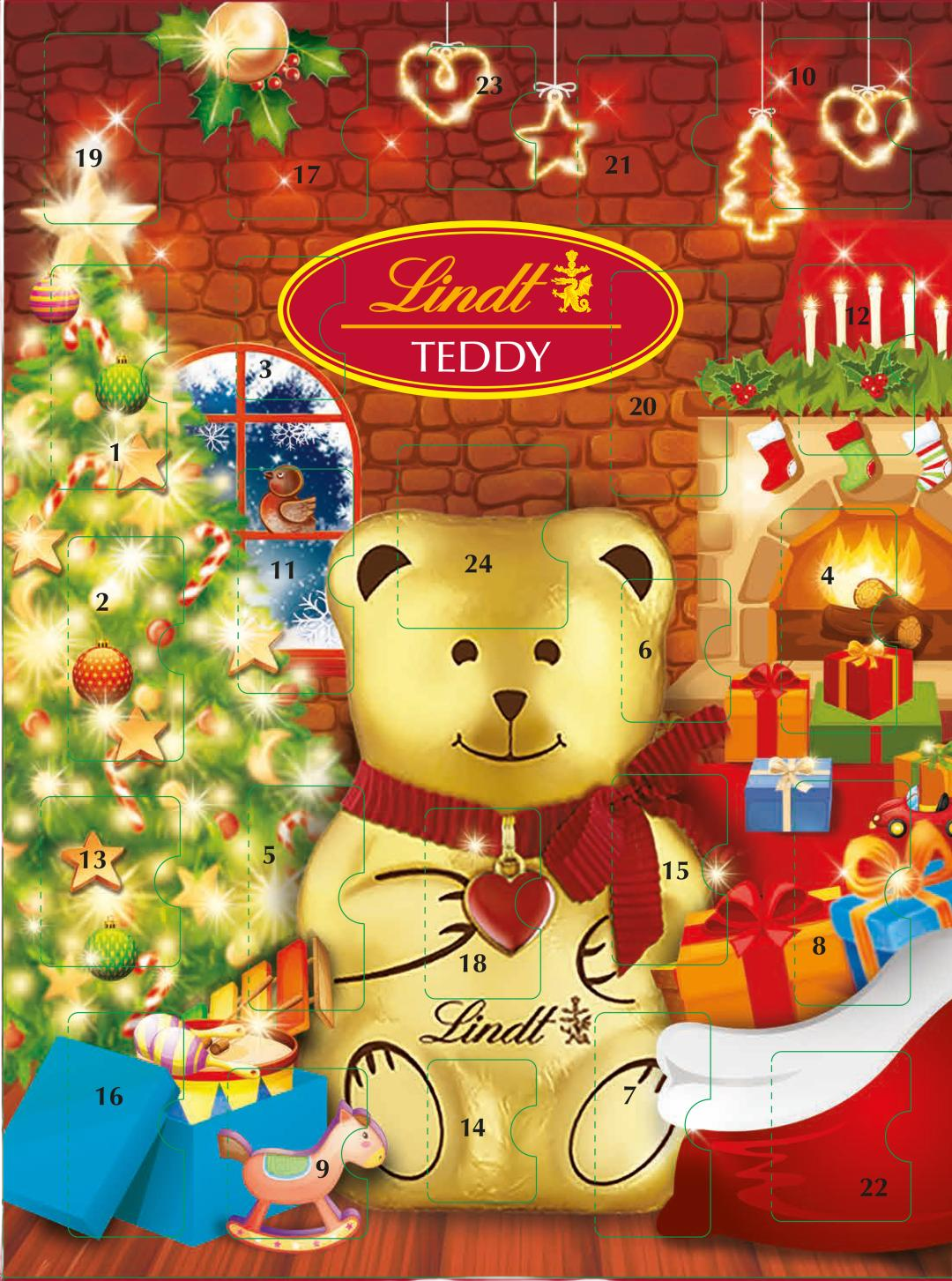 Lindt Medvídkov Adventný Kalendár s Vianočným Stromčekom 170 g