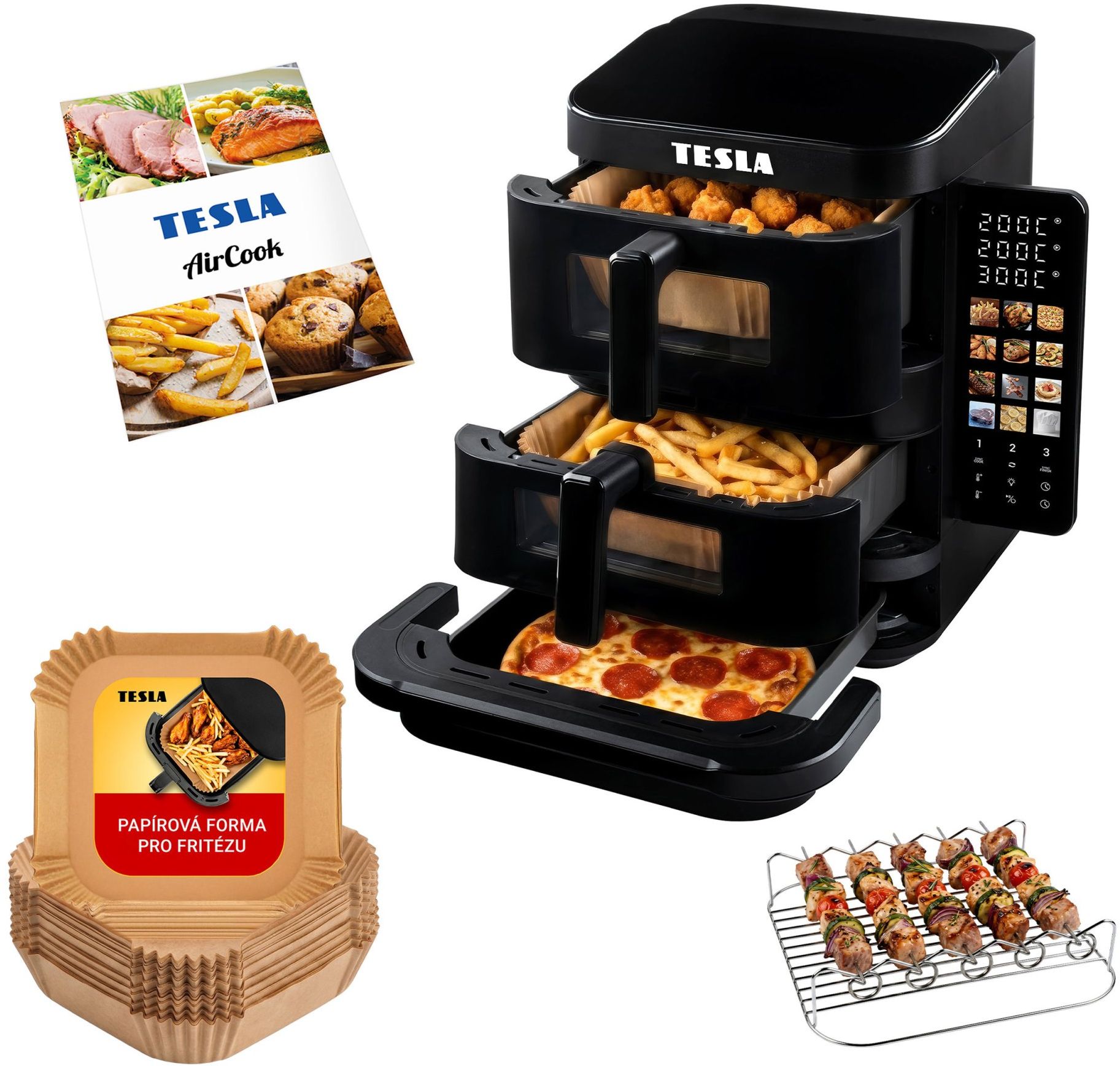 Tesla AirCook TrioZone Q636 XXL - multifunkčná trojzónová digitálna teplovzdušná fritéza