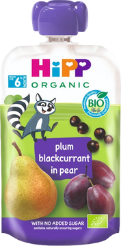 HiPP BIO 100% ovocie Hruška-Čierne ríbezle-Slivka 100 g