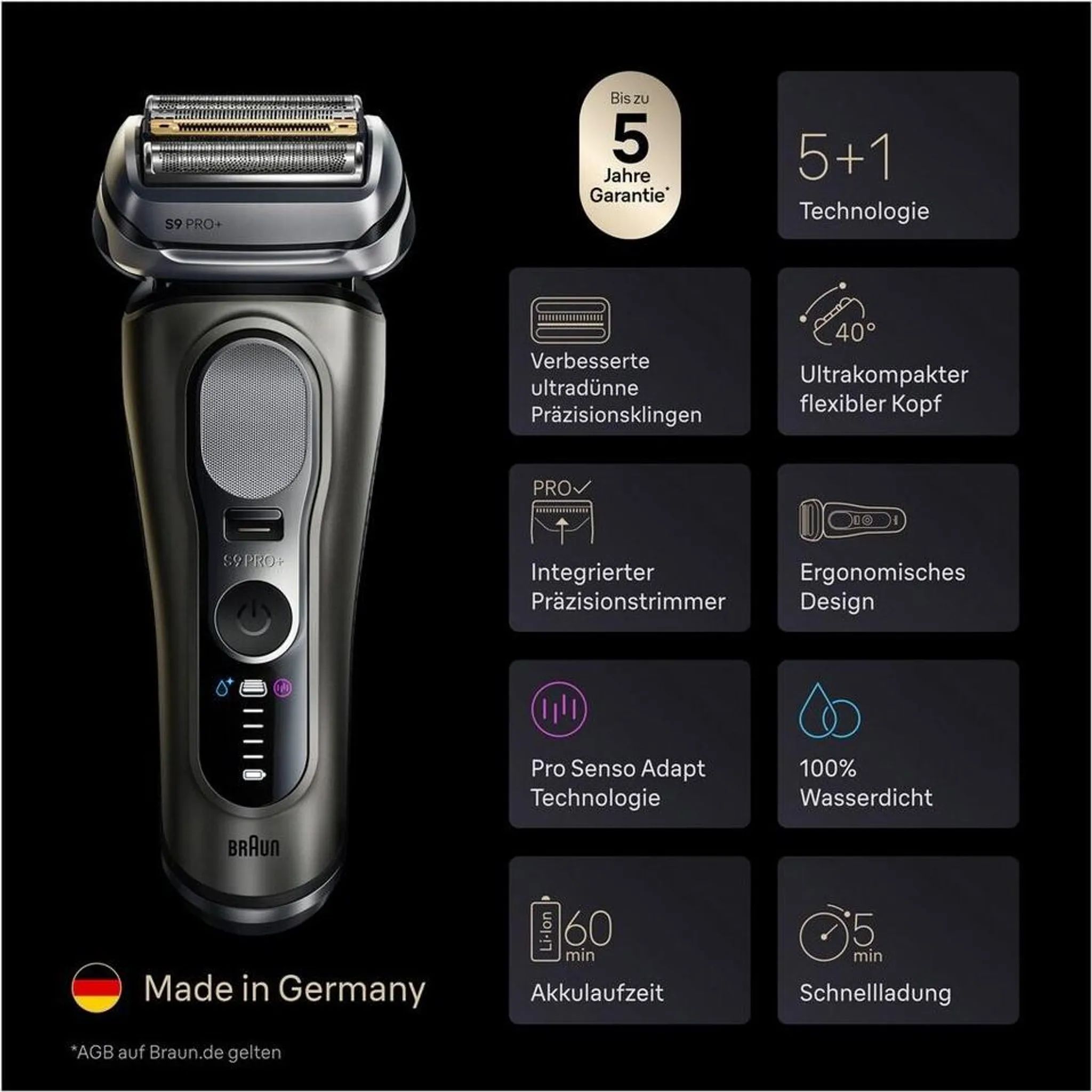 Braun Series 9 PRO+, 9615S Elektrický holiaci strojček, Tmavo šedá