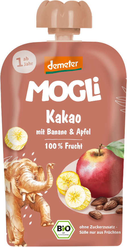 MOGLi Bio kakaová kapsička s jablkom a banánom s certifikáciou Demeter 100 g