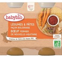 Babybio menu zelenina s cestovinami na bolonský spôsob s farmárskym hovädzím mäsom 2 x 200 g
