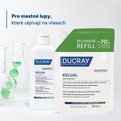 Ducray Kelual Squanorm Regulačný šampón proti mastným lupinám náplň 400 ml