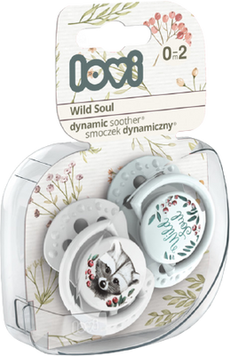 LOVI Cumlík s mini štítkom silikónový dynamický WILD SOUL, pre chlapcov, 0-2m, 2 ks