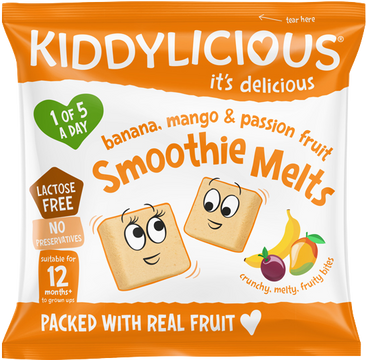Kiddylicious Ovocné vankúšiky z banánu, manga a marakuje 6 g