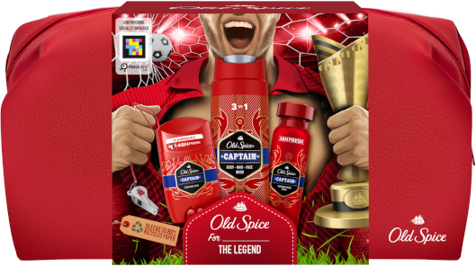 Old Spice Footballer sada pre mužov s kozmetickou taškou, deodorantom v spreji, tuhým deodorantom a sprchovacím gélom