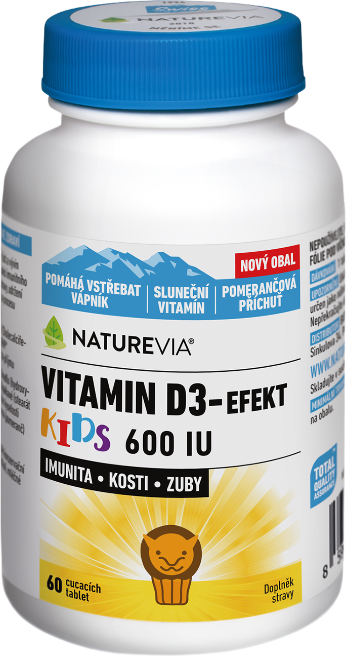 NatureVia Vitamín D3-Efekt Kids, cmúľacie tablety 60 ks