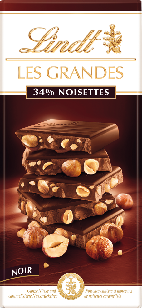 Lindt Horká čokoláda Les Grandes s celými lieskovými jadrami 150 g
