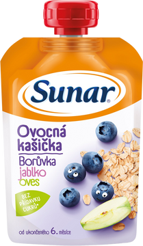 Sunar kašička ovocná kapsička čučoriedka, jablko, ovsené vločky 6m+ 120 g