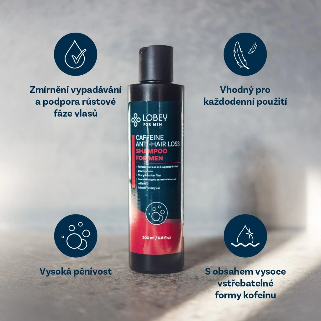 Lobey Kofeínový šampón proti padaniam vlasov pre mužov 200 ml