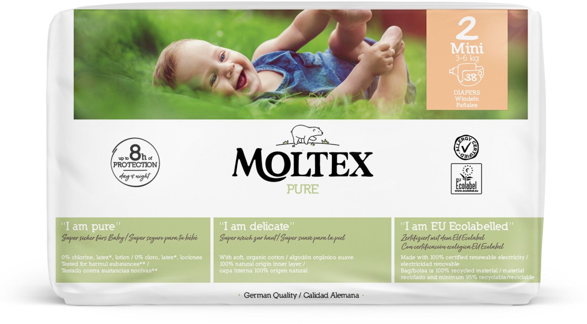 Moltex Plienky Pure Mini 3-6 kg ekonomické balenie 4 x 38 ks