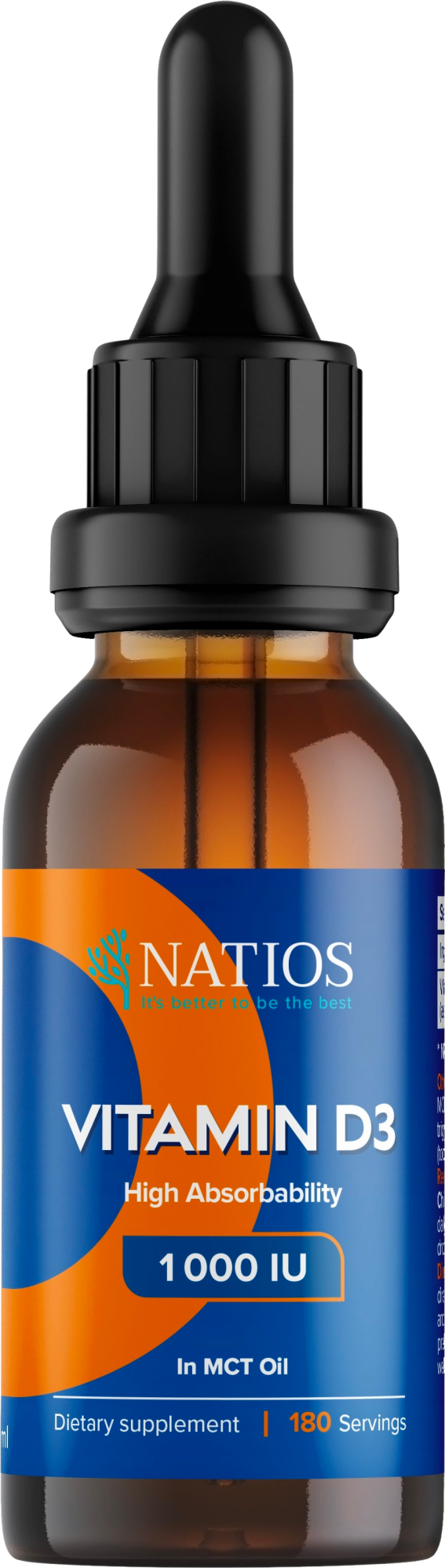 Natios Vegan Vitamín D3, 1000 IU, Kvapky v MCT oleji 30 ml