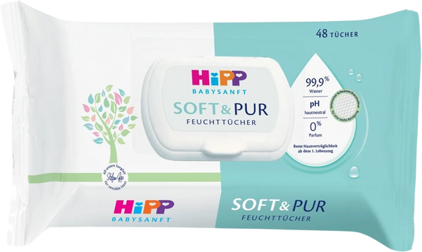 HiPP Babysanft Čistiace vlhčené obrúsky Soft & Pur + VIEČKO 48 ks