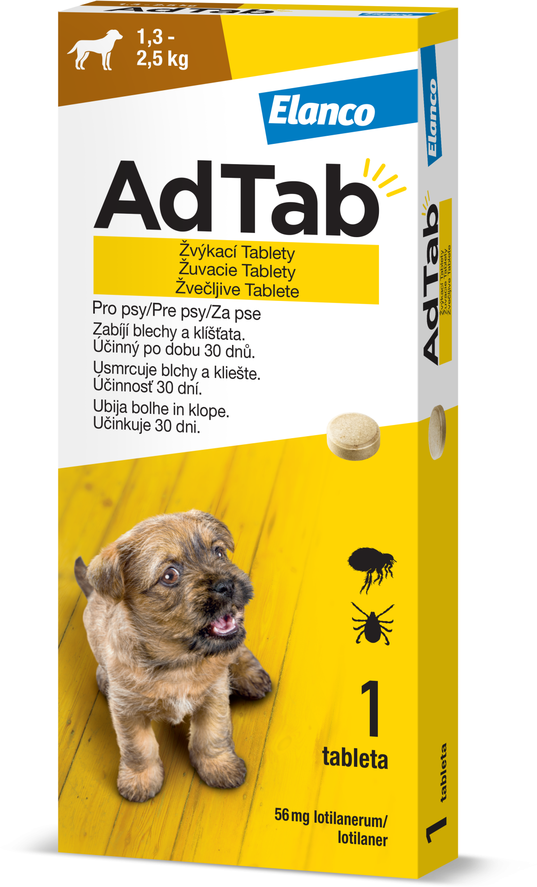 AdTab 56mg Žuvacia tableta pre psov 1,3 - 2,5kg