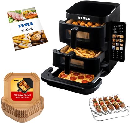 Tesla AirCook TrioZone Q636 XXL - multifunkčná trojzónová digitálna teplovzdušná fritéza