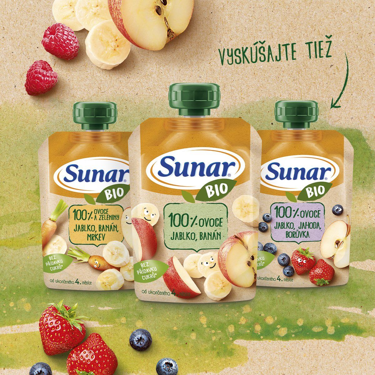 Sunar BIO ovocná kapsička hruška, malina 4m+ 100 g